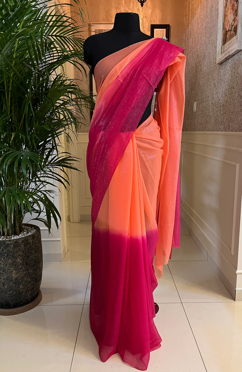Pure silk chiffon lurex saree